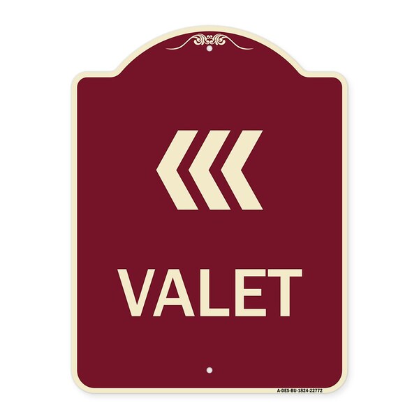 Designer Series Sign Valet Left Arrow, Burgundy Heavy-Gauge Aluminum Sign, 24" x 18", BU-1824-22772